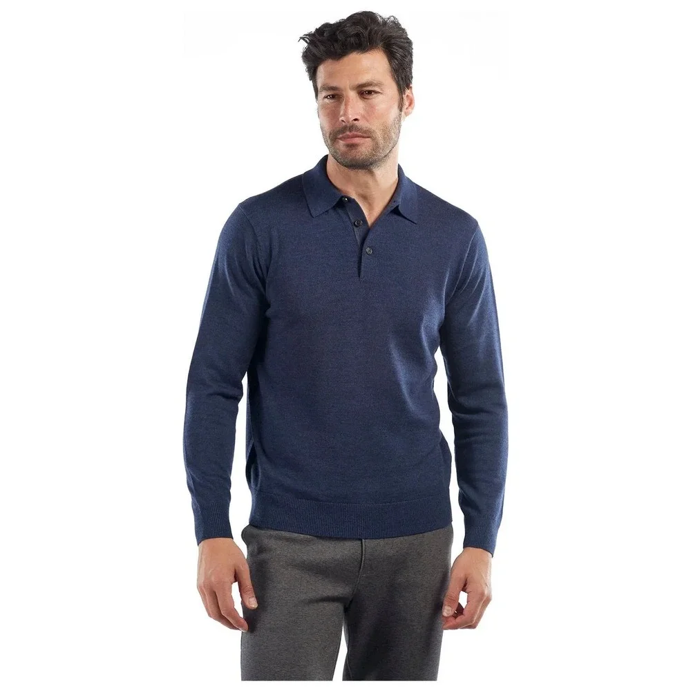 Raffi Merino Logan Polo Sweater Men's XL Navy 100% Extra Fine Wool 3 Button $195